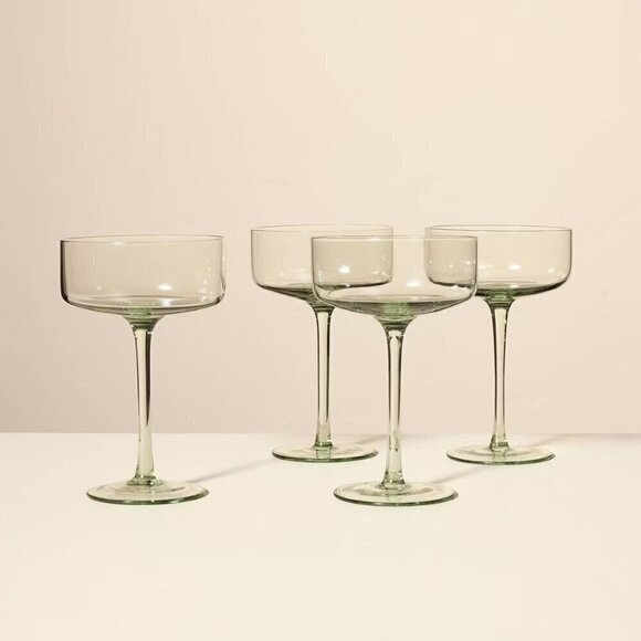 Hearth & Hand Magnolia 9.8oz Tinted Glass Coupe Drinkware Green Set of 4